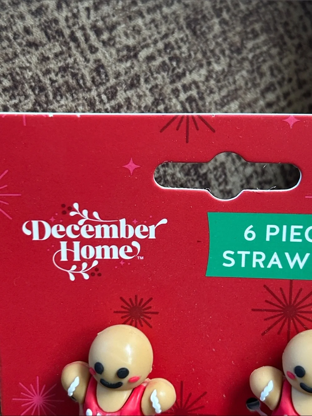 Red Holiday Straw Toppers – Gingerbread, Candy Cane & House (6-Pack)